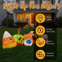 8FT Long Halloween Inflatables Pumpkins Eyeball Candy Outdoor Decorations, Blow Up Yard Decoration With Built-in LEDs Lighted For Lawn Garden Outside Indoor Decor