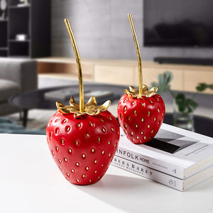 Gold Stem Strawberry Shaped Decorative Figure
