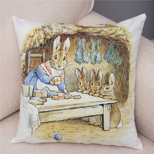 Storybook Cartoon Rabbit Peach Skin Fabric Pillow Cover
