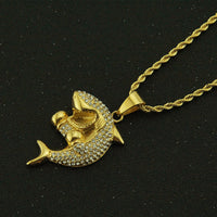 Men's And Women's Rhinestone-encrusted Boxing Shark-shaped Pendant Necklace
