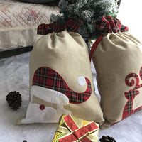 Plaid Santa Reindeer Drawstring Gift Bags
