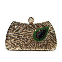Beaded Peacock Feather Large Pearl Rhinestone Handbag