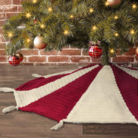 Red And White Umbrella Tassel Knitted Christmas Tree Skirt
