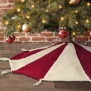 Jupe De Sapin De Noël Tricotée À Pampilles Parapluie Rouge Et Blanc