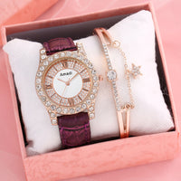 Rhinestone-embedded Roman Face Simple Fashion Quartz Watch Bracelet Gift Set