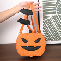 Funny Pumpkin Jack-o-Lantern Cartoon Shoulder Crossbody Bag With Bats
