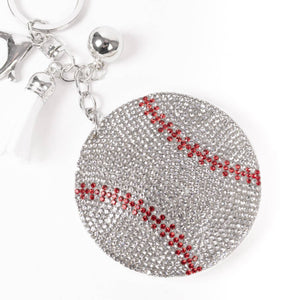 Llavero con borla deportiva de béisbol con cristales brillantes-31250WH-S