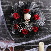 Halloween Red Rose Skull Mesh Garland Door Hanging Decoration
