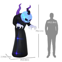 7ft Inflatable Halloween Ghost With Horns, Blow-Up Outdoor LED Yard Display With Flame Effect For Garden, Lawn, Yard, Party, Holiday