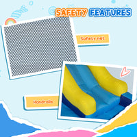 5 In 1 Inflatable Bounce House, Water Slide With 550W Blower, Splash Pool, Trampoline, Climbing Wall, Cannon
