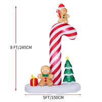 8.2FT Lighted Christmas Inflatable Decoration, Inflatable Giant Candy Cane With Gingerbread Men, Funny Blow Up Yard Decorations With Built-in LED Lights For Holiday Party Front Yard Lawn Garden Decor