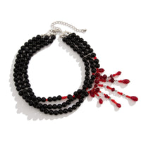 Halloween Blood Drop Tassel Pearl Crystal Necklace
