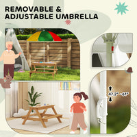 Wooden Outdoor Kids Picnic Table With Removable Umbrella, Children Sand And Water Activity Table For Patio, Mixed Color
