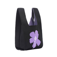 Mini Black Single Flower Pattern Knit Tote Bag
