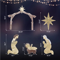 6ft Brown Roof 190LED Lights Nativity Scene Garden Jesus Decoration
