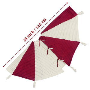 Red And White Umbrella Tassel Knitted Christmas Tree Skirt