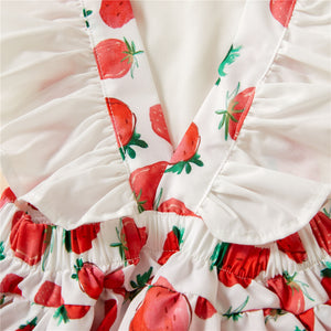 Watermelon Strawberry Printing Flounced Sleeve Sling Romper Headband Set (Baby)