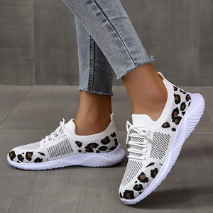 Zapatos blancos Mujer Zapatillas deportivas con cordones y estampado de leopardo
