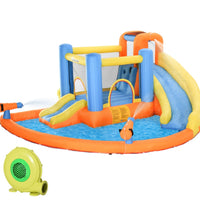 Kids Inflatable Water Slide 5-in-1 Bounce House Water Park Jumping Castle With Water Pool, Slide, Climbing Walls & 450W Air Blower