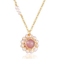 Strawberry Crystal Pearl Necklace
