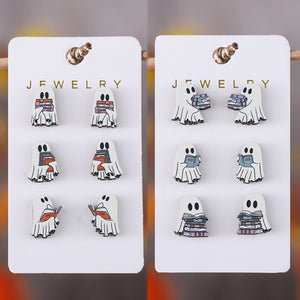 Halloween Book Ghost Wooden Stud Earrings