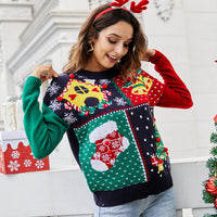 Women's Christmas Tree Snowflake Knitted Sweaters Long Sleeve Crew Neck Embroidery Pullover Knitwear Winter Tops Clothes
