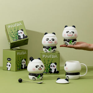 Cartoon Embossed Panda Mug with Lid & Spoon