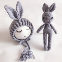 Photography Clothing Newborn Handmade Wool Bunny Doll Long Cap With Ears
