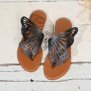 Sandalias de verano Chanclas vintage Alas de mariposa Zapatos planos Zapatillas al aire libre