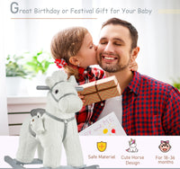 White Plush Rocking Horse With Bear Toy For Kids, Soft   Sound Rocker, Ideal For Nursery  Playtime
