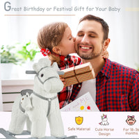White Plush Rocking Horse With Bear Toy For Kids, Soft   Sound Rocker, Ideal For Nursery  Playtime