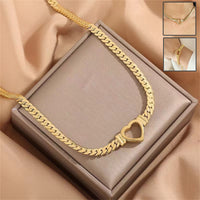 Fashion Titanium Steel Heart Clavicle Chain Necklace & Bracelet