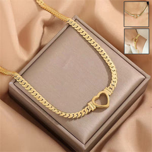 Fashion Titanium Steel Heart Clavicle Chain Necklace & Bracelet