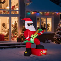 Dropship 7.5FT Lighted Christmas Inflatable Decoration, Inflatable Black Santa Playing Electric Guitar, Funny Blow Up Yard Decorations With Built-in LED Lights For Holiday Party Front Yard Lawn Garde
