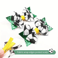 Soccer-Themed Hair Bow Clip with Glitter Accents
