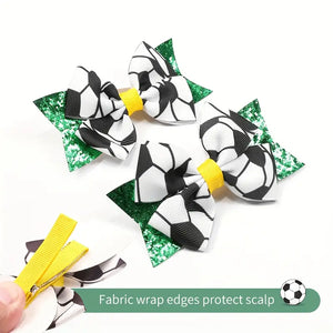 Soccer-Themed Hair Bow Clip with Glitter Accents