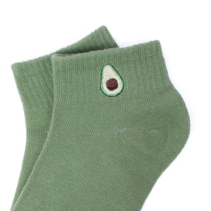 Low Cut Avocado Embroidery Ribbed Socks