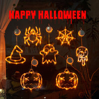 Halloween Window Hanging LED Lights Spider Pumpkin Hanging Ghost Horror Atmosphere Lights Holiday Party Decorative Lights Home Decor
