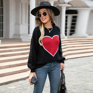 Round Neck Love Sweater Pullover Plus Size Peach Heart Sweater