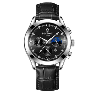 Waterproof Luminous Calendar Genuine Leather Stainless Steel Fashion Watch (Mens)