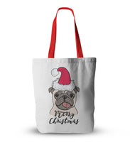 Canvas Christmas Pug Print Tote Bags
