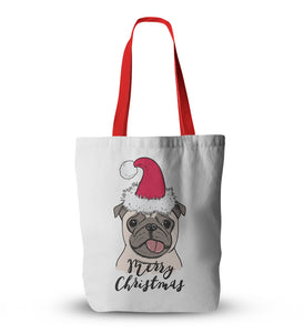 Canvas Christmas Pug Print Tote Bags