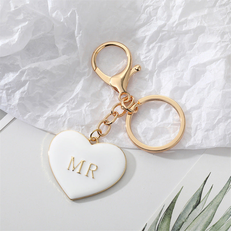 MR and MRS Black and White  Heart Shape Keychains