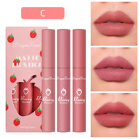 3 Strawberry Set Box Velvet Mist Matte Lip Glaze Lipstick
