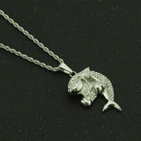 Men's And Women's Rhinestone-encrusted Boxing Shark-shaped Pendant Necklace