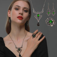 3pcs Halloween Drop-shapedp Spider Necklace Set With Earrings Ring Vintage Necklace Pendant
