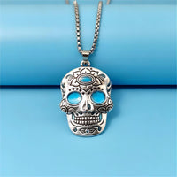 Halloween Luminous Sugar Skull Necklace With Day Of The Dead Lotus Pattern Personality Clavicle Necklace Fashion Jewelry Accessories
