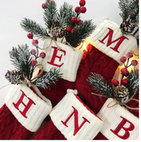 Woolen Knitted Christmas Letter Socks Decoration Pendant Gift Bag Stocking
