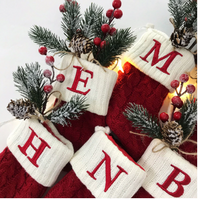 Woolen Knitted Christmas Letter Socks Decoration Pendant Gift Bag Stocking