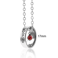 Engraved His Crazy Her Weirdo Ring Set Pendant Crystal Charm Couple Necklace